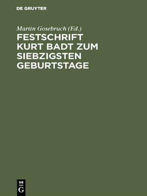 cover image of Festschrift Kurt Badt zum siebzigsten Geburtstage